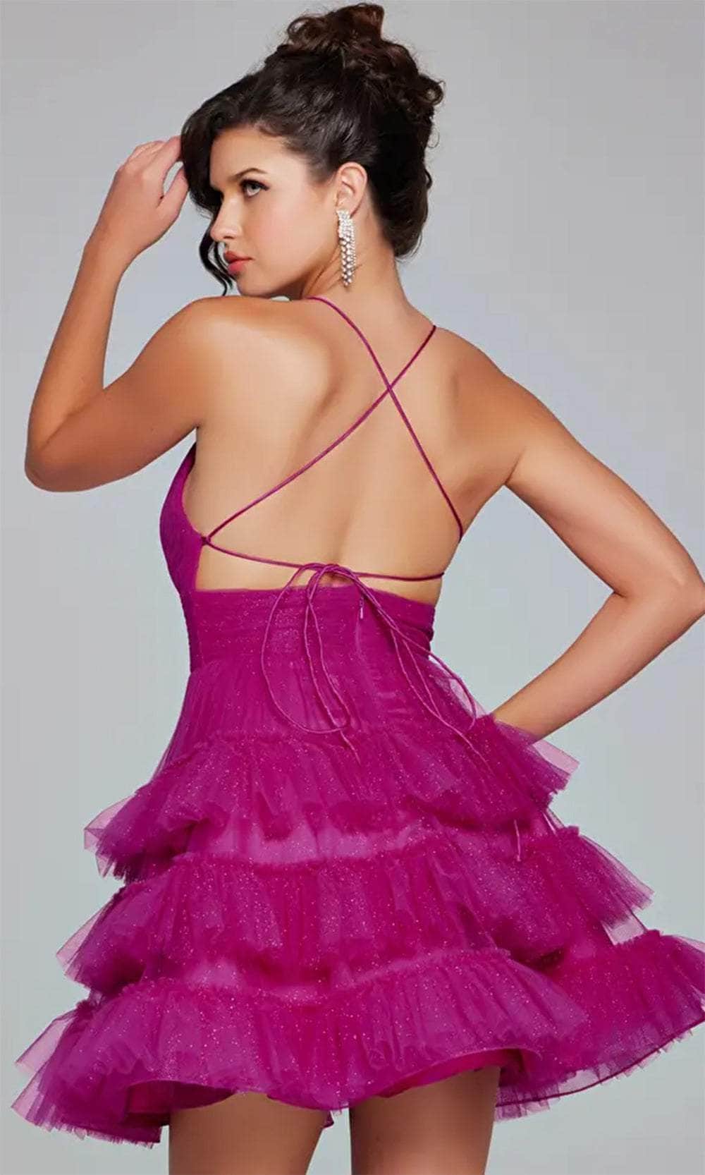 Jovani 39655 - Lace-Up Back Tiered Cocktail Dress - view 4