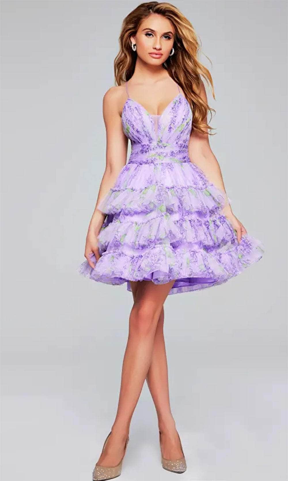 Jovani 39880 - Floral Tiered Cocktail Dress - designer homecoming dress at Silhouette Dresses