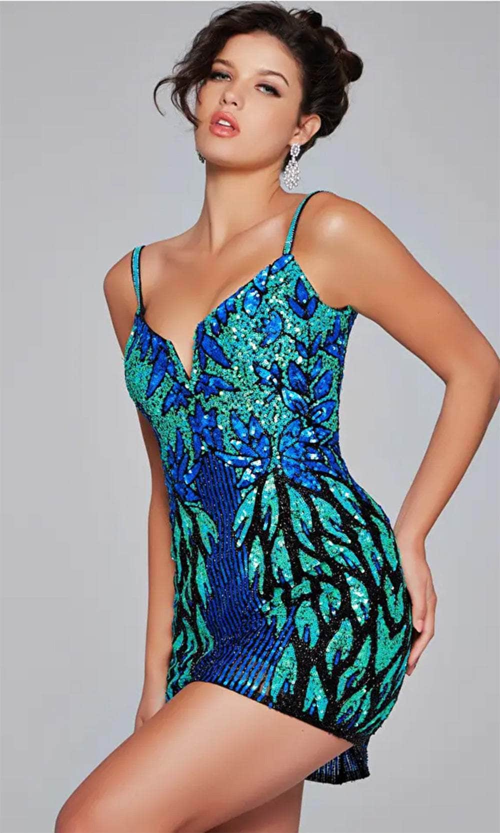 Jovani 39907 - Embellished Deep V-Neck Cocktail Dress - view 6