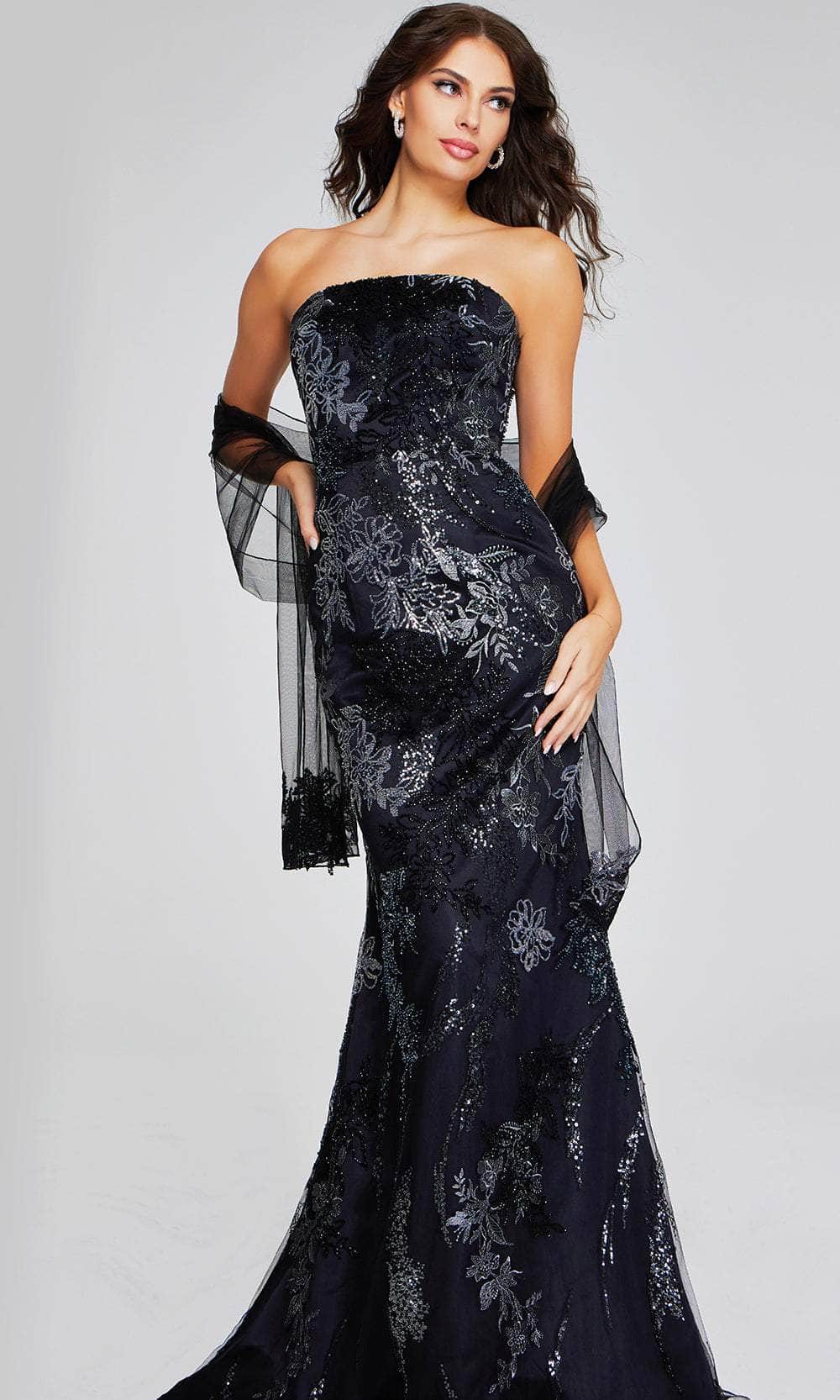 Jovani 40604 - Sequin Embellished Strapless Prom Gown - back view