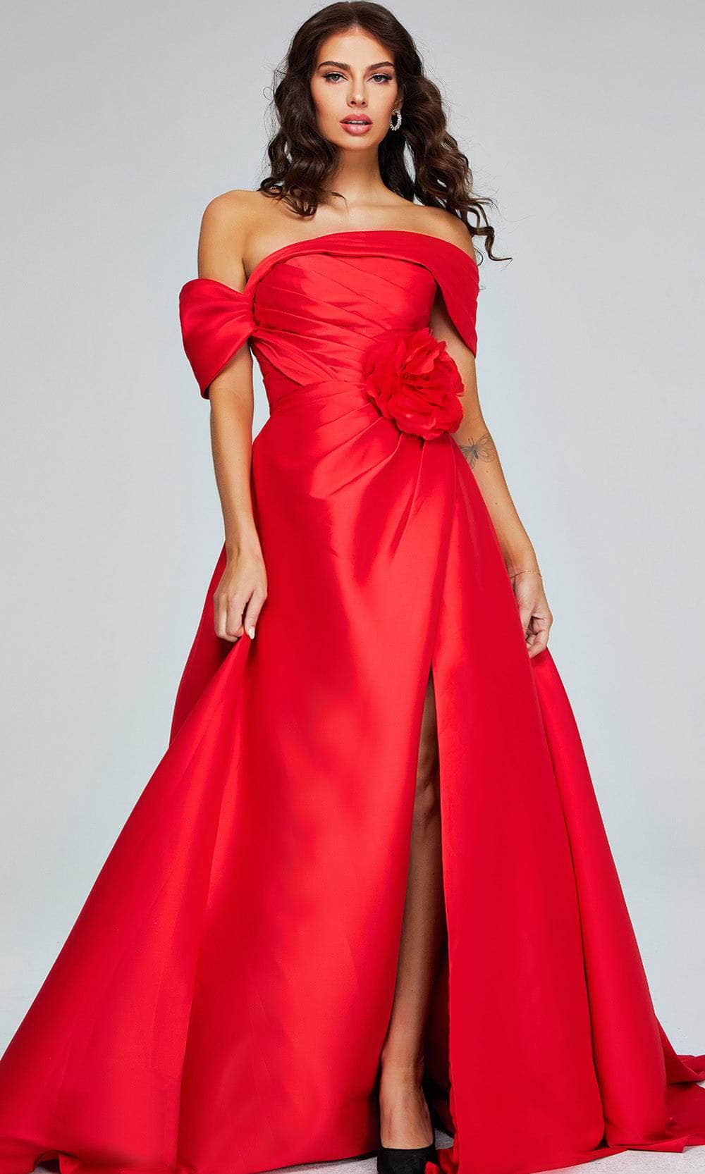 Jovani 40832 - Rosette Slit Evening Gown - back view