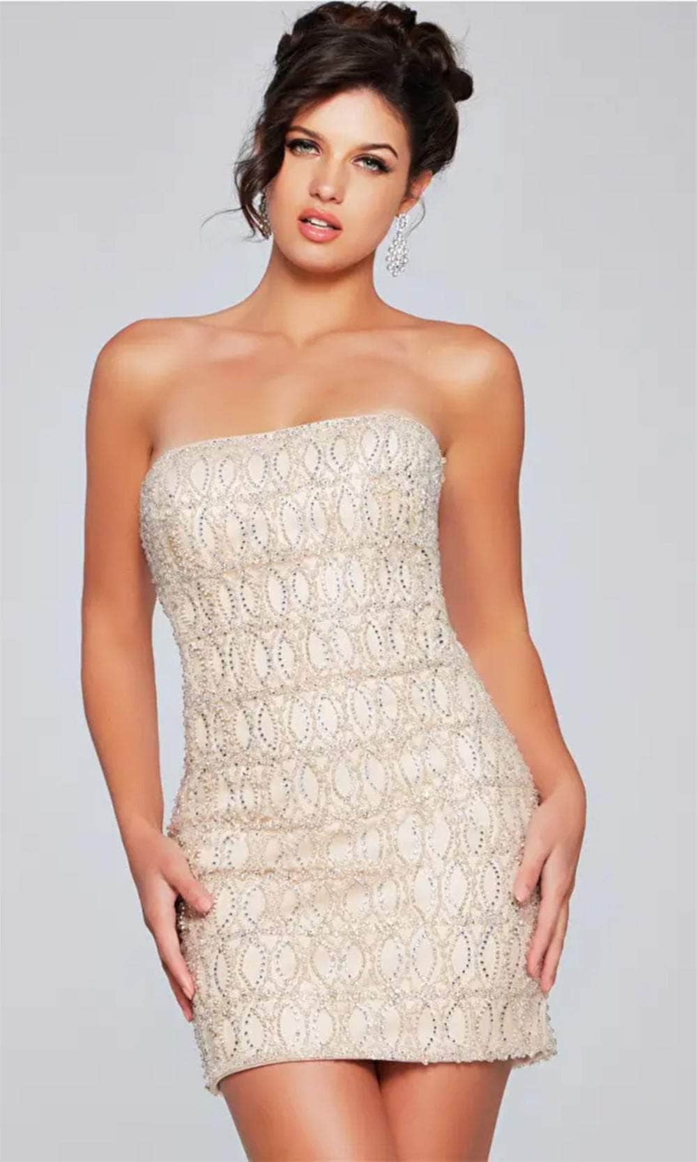 Jovani 42197 - Strapless Geometric Beaded Cocktail Dress - designer homecoming dress at Silhouette Dresses