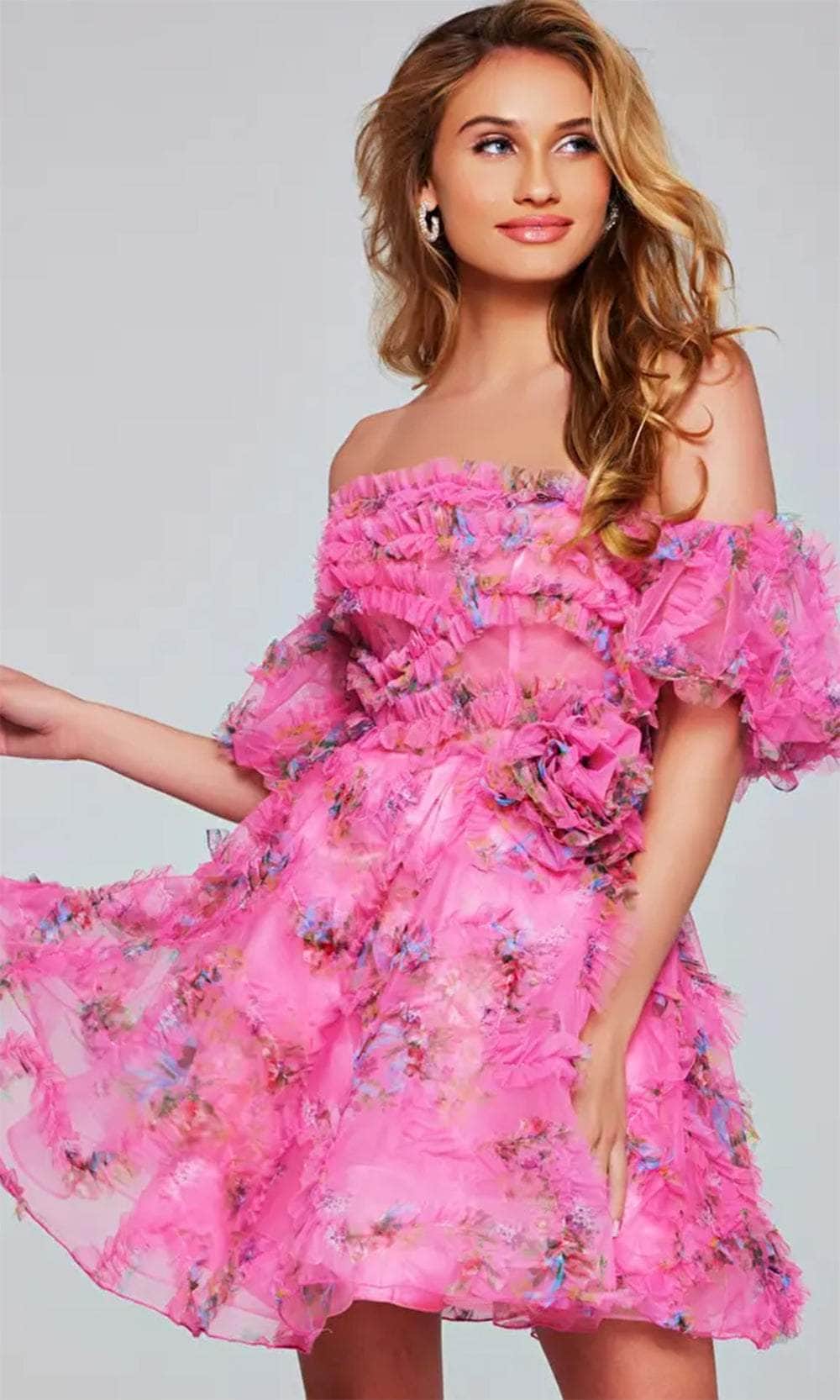 Jovani 42573 - Floral Print Ruffled Cocktail Dress - designer homecoming dress at Silhouette Dresses