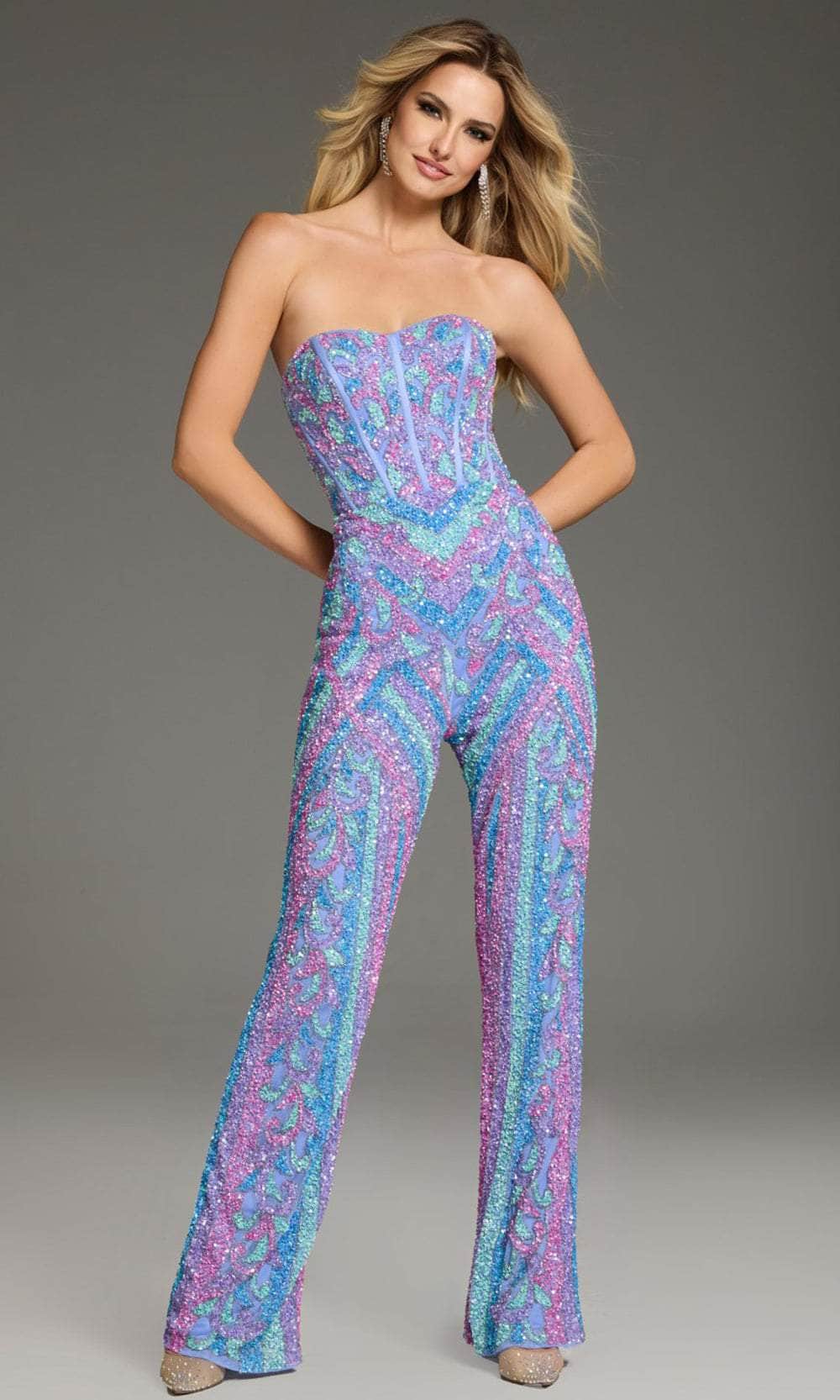 Jovani 42597 - Corset Bodice Hot Stone Embellished Pant Suit - back view