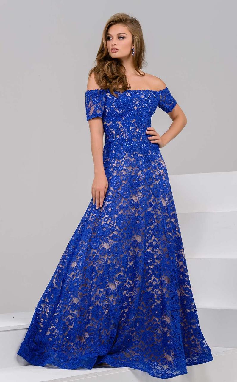 Jovani - 42828 Off-Shoulder Lace Ballgown - back view