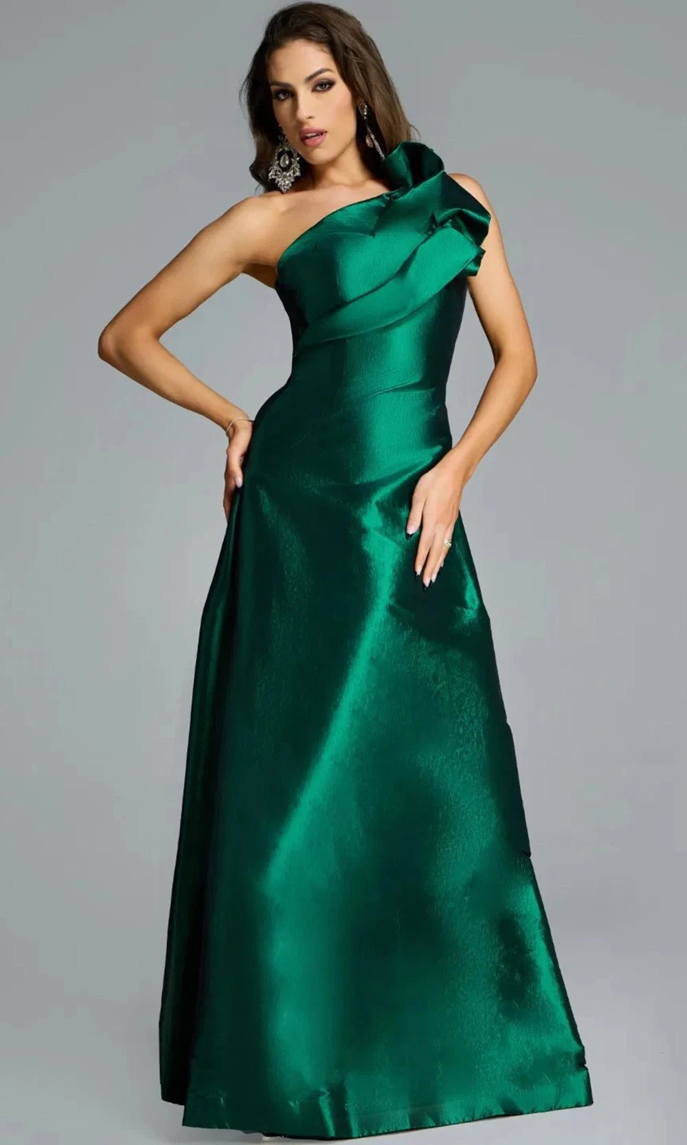 Jovani 43048 - One Shoulder A-Line Dress with Ruffle Detail - designer evening gown at Silhouette Dresses