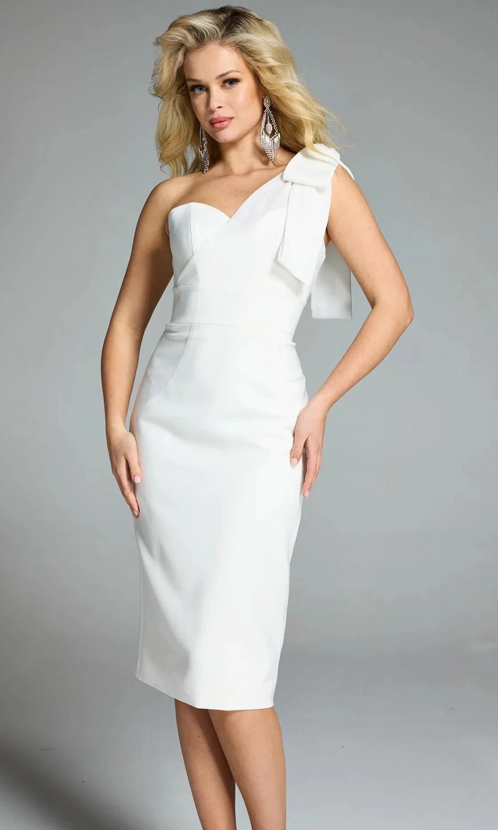 Jovani 43601 - One Shoulder Bow Knee-Length Dress - designer wedding dress at Silhouette Dresses