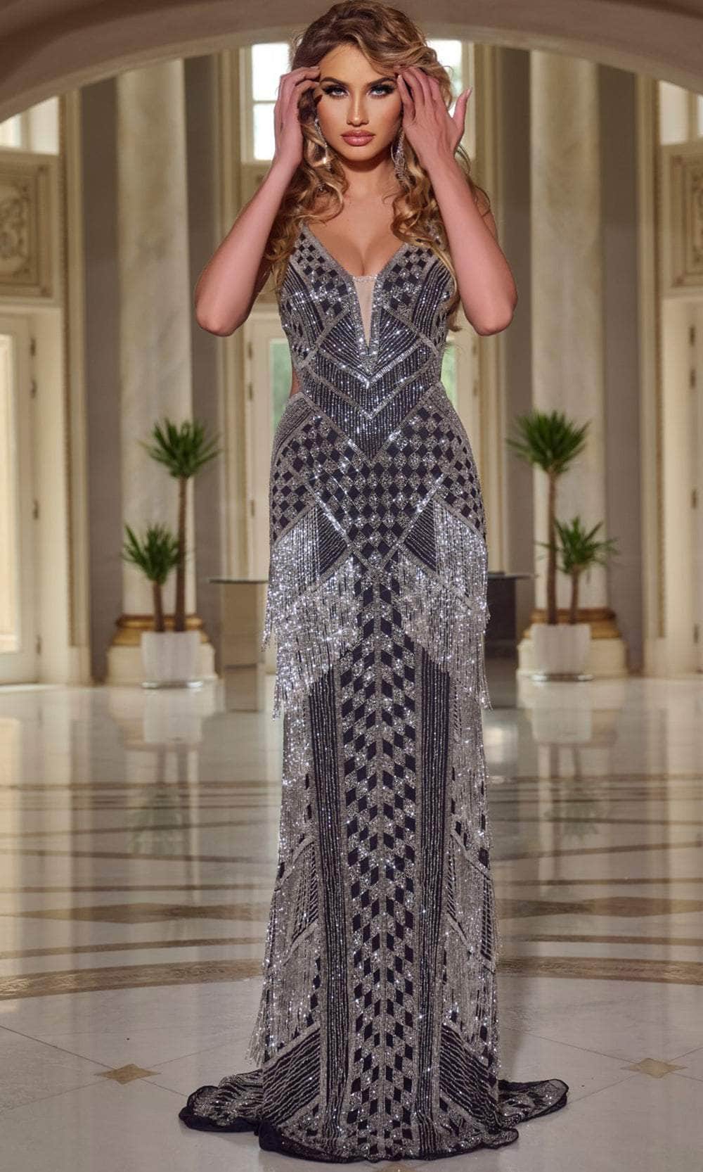 Jovani 44723 - V-Neck Sheer Insert Prom Gown - designer prom dress at Silhouette Dresses