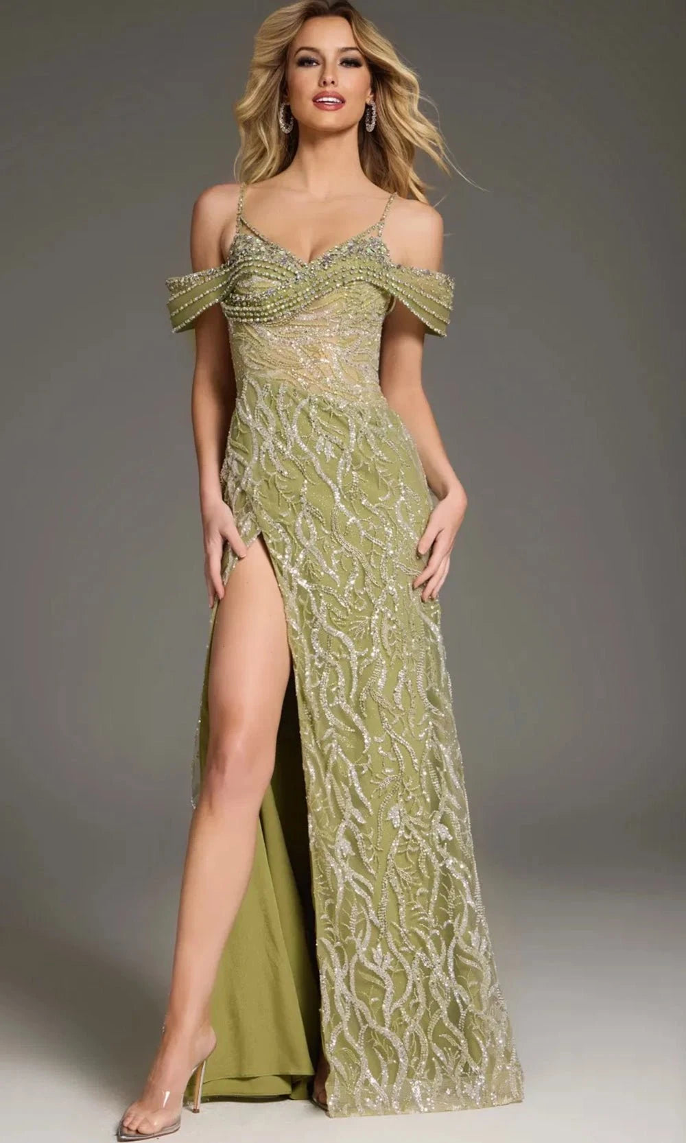 Jovani 45072 - Fully Beaded Off-Shoulder Gown - designer evening gown at Silhouette Dresses