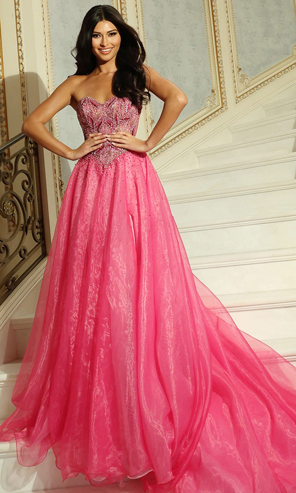 Jovani 48906 - Beaded Embroidered Sweetheart Organza Gown - Silhouette Dresses