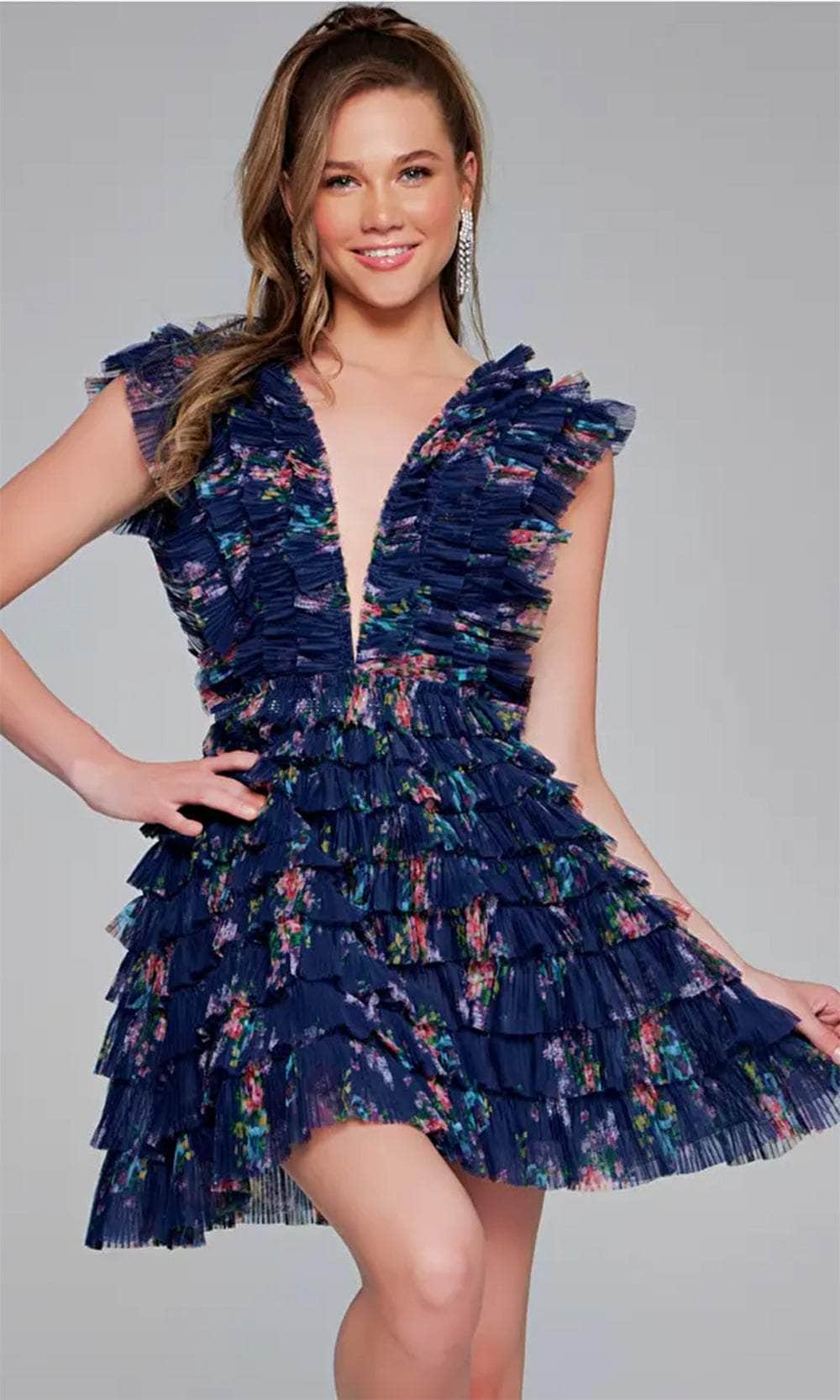Jovani 50069 - Plunging Neckline Ruffled Cocktail Dress - detail view
