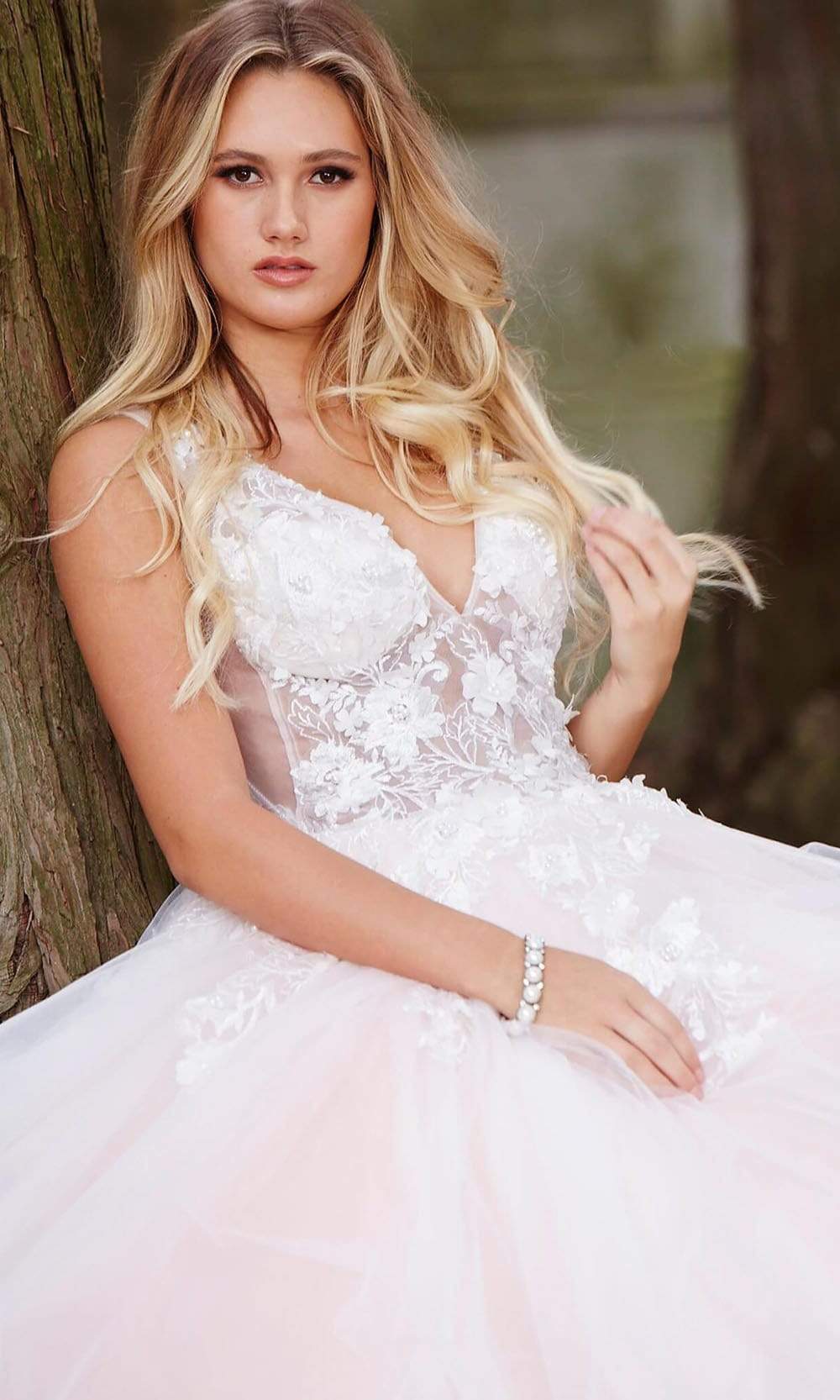 Jovani 55634 Sheer Floral Appliques Junior Prom V-Neck Ballgown - view 8