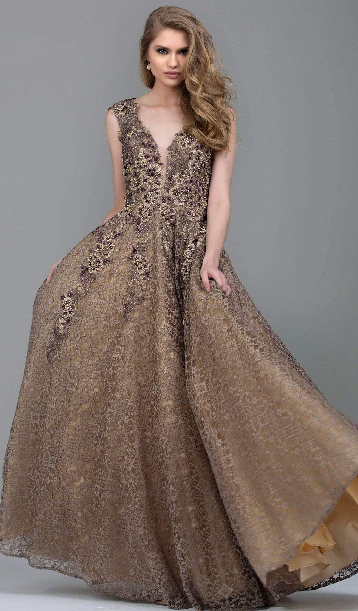 Jovani - 55877 Embellished Lace A-Line Evening Gown - designer evening gown at Silhouette Dresses