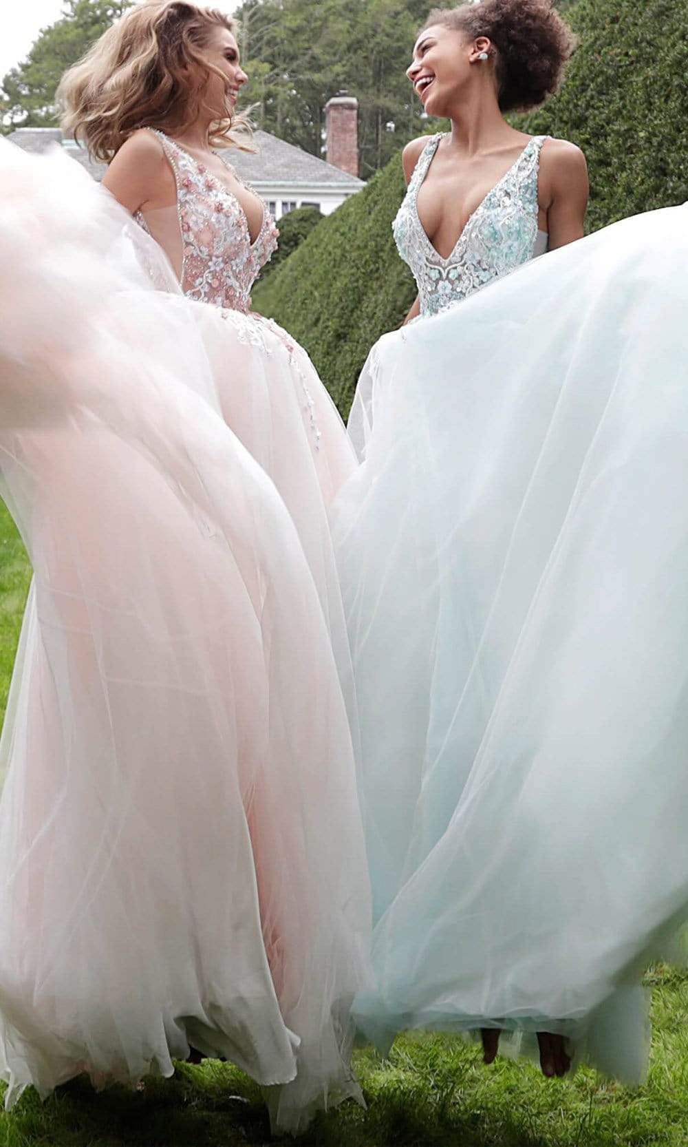 Jovani - 61109 Floral Applique Plunging V-neck Tulle Plus Size Prom Ballgown - view 5
