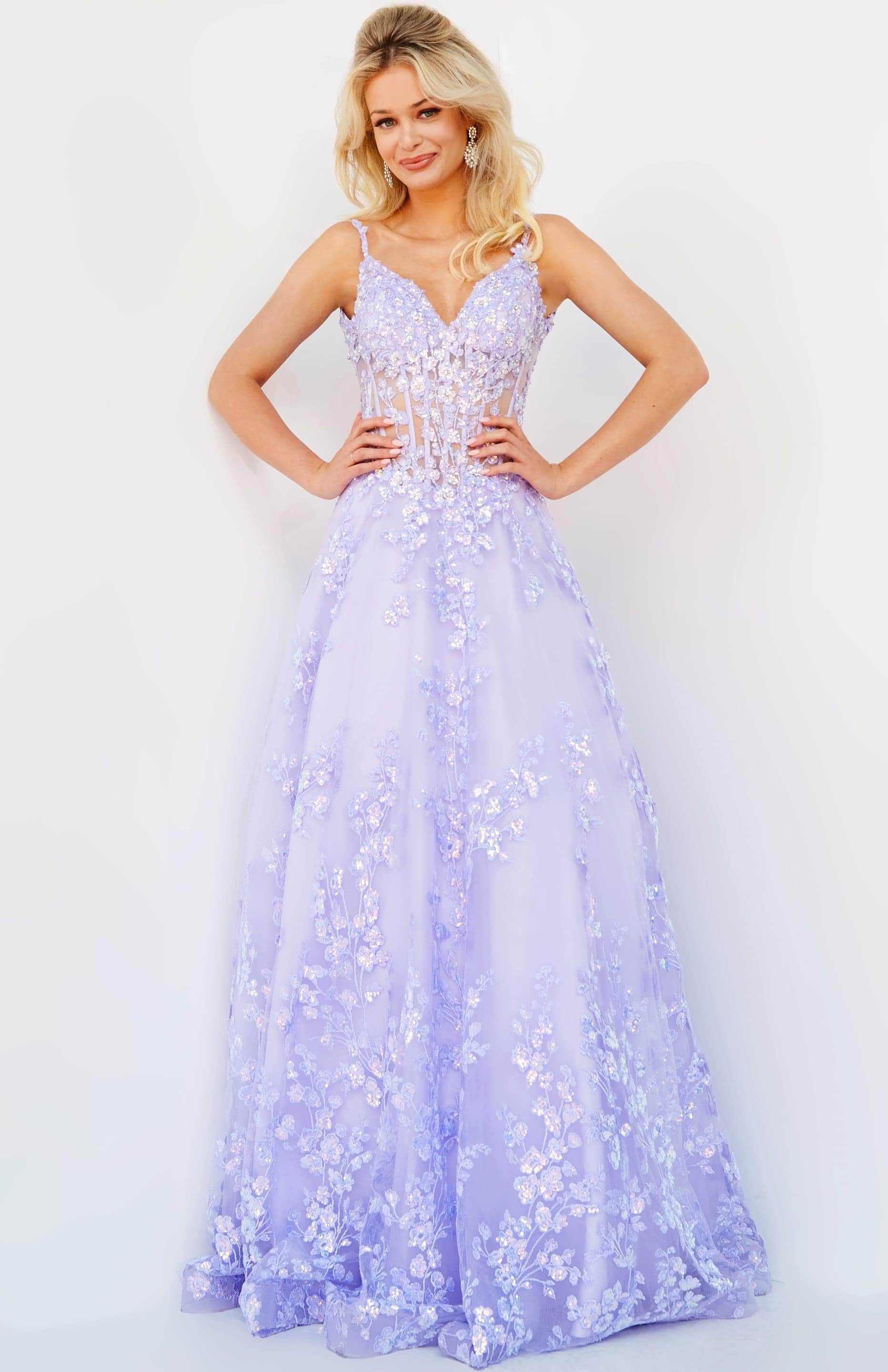 Jovani 63170 - Floral Corset A-Line Prom Dress - designer prom dress at Silhouette Dresses