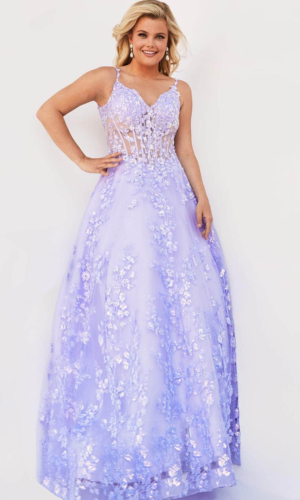 Jovani 63170 - Floral Corset A-Line Prom Dress - view 4