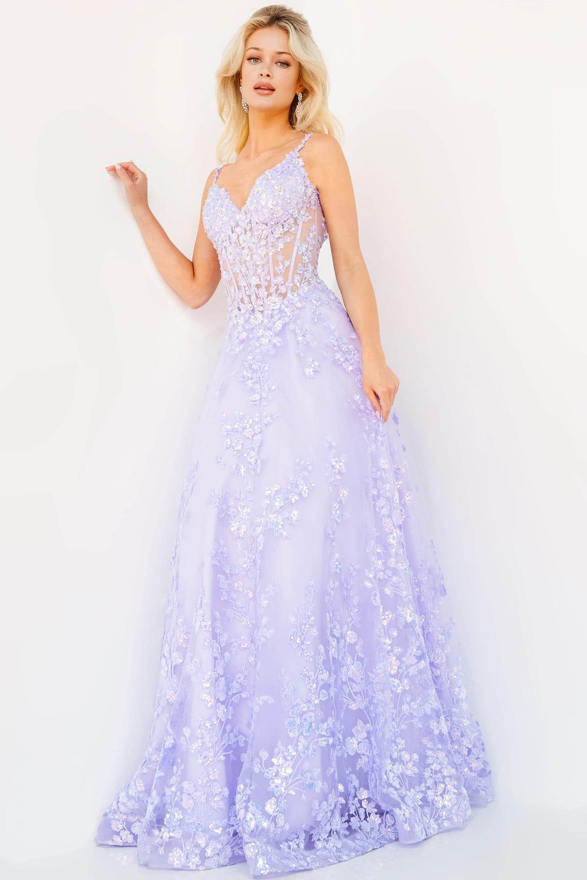 Jovani 63170 - Floral Corset A-Line Prom Dress - back view