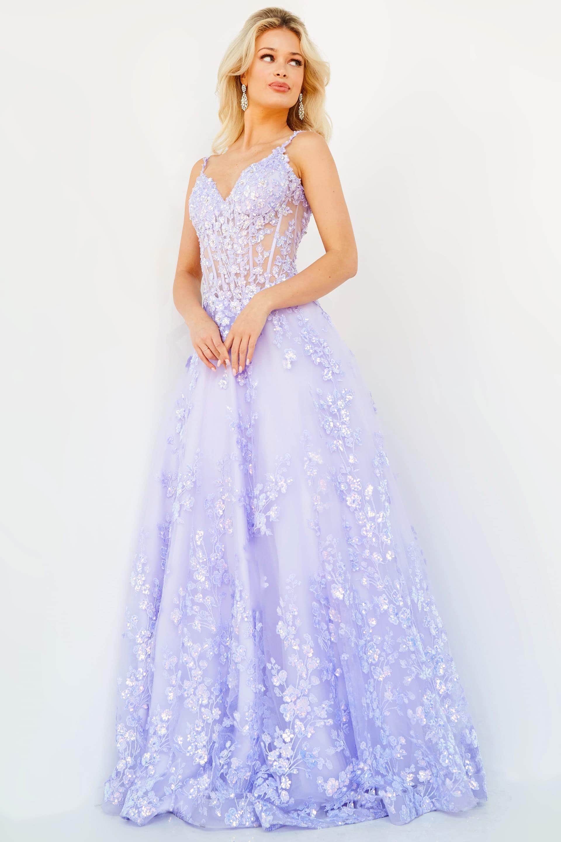 Jovani 63170 - Floral Corset A-Line Prom Dress - detail view