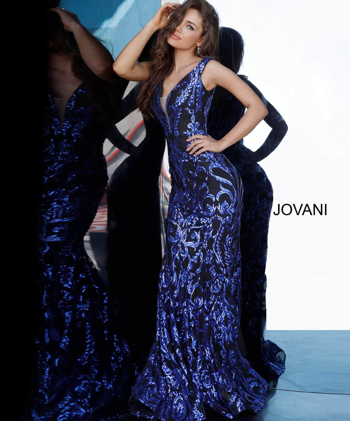 Jovani - 63349 Elaborate Metallic Sequined Off Shoulder Gown - view 4