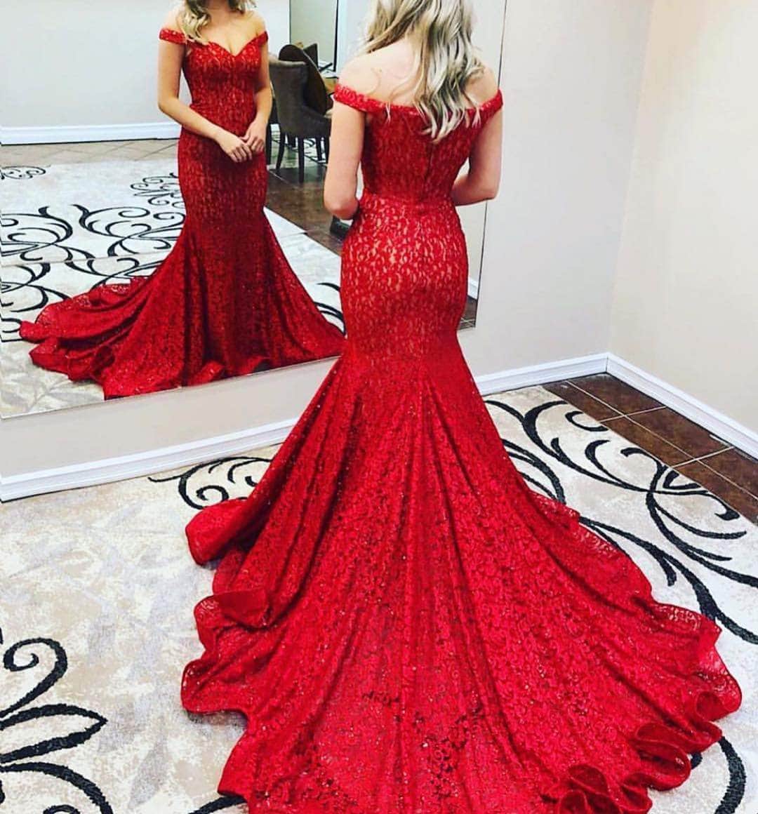 Jovani 64521 Lace Off-Shoulder Mermaid Dress With Train - view 8
