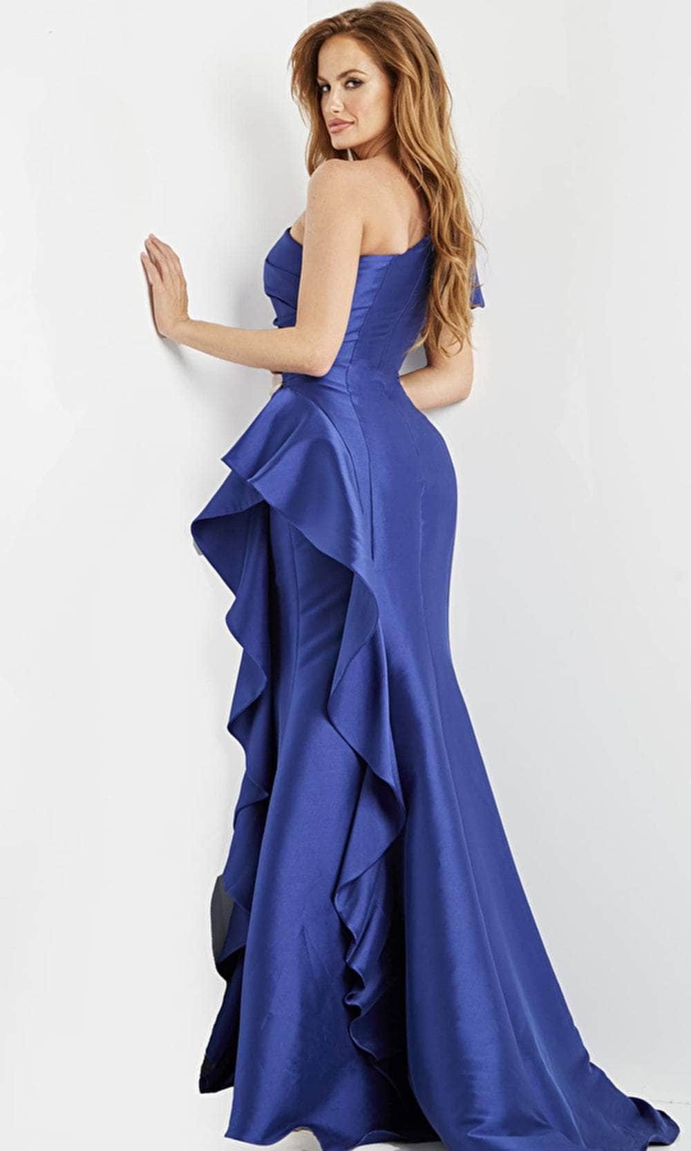 Jovani 09201 - Asymmetrical One Sleeve Evening Dress - back view