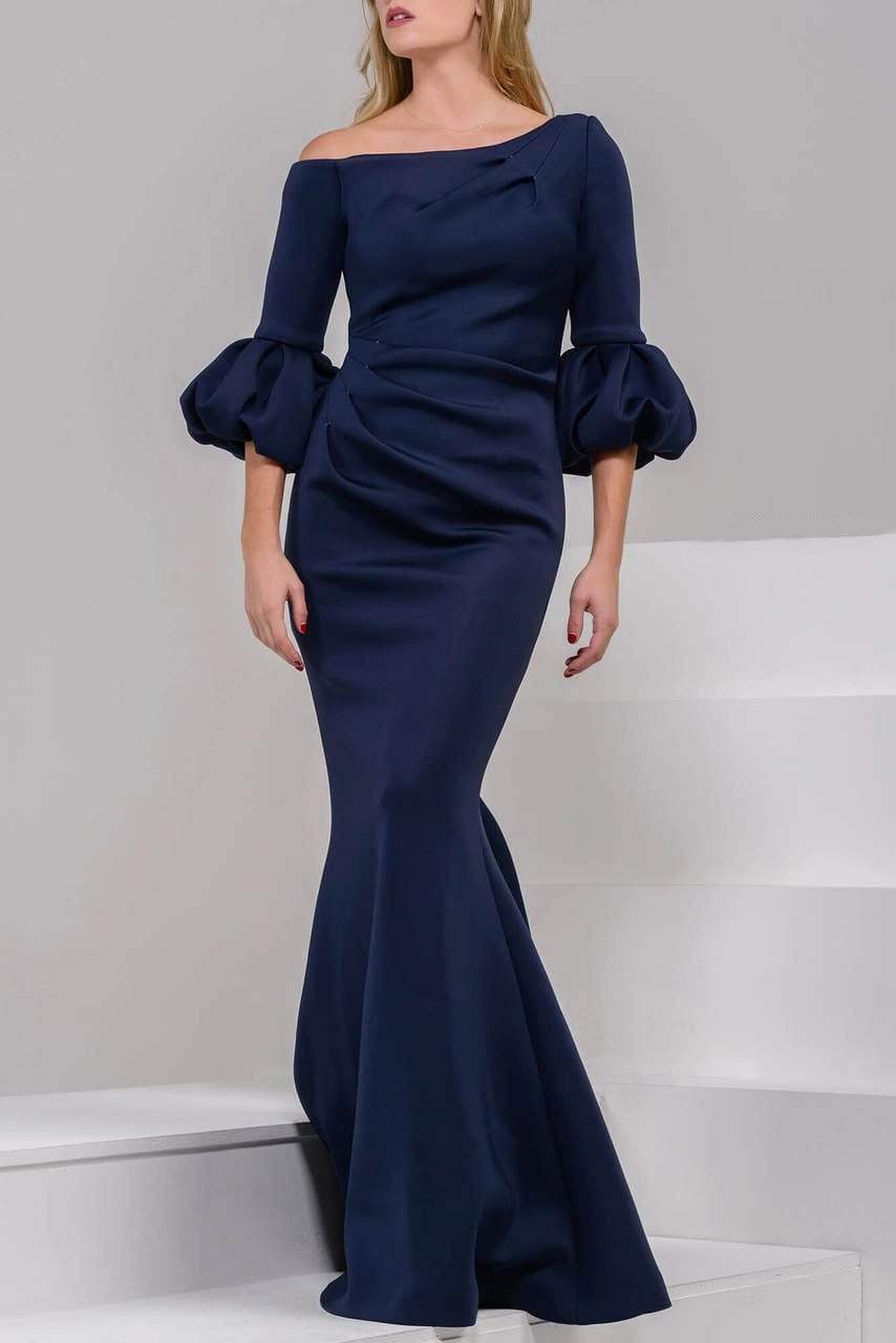 Jovani - Asymmetrical Pleat Detailed Trumpet Gown 39739SC - designer mother of the bride dress at Silhouette Dresses