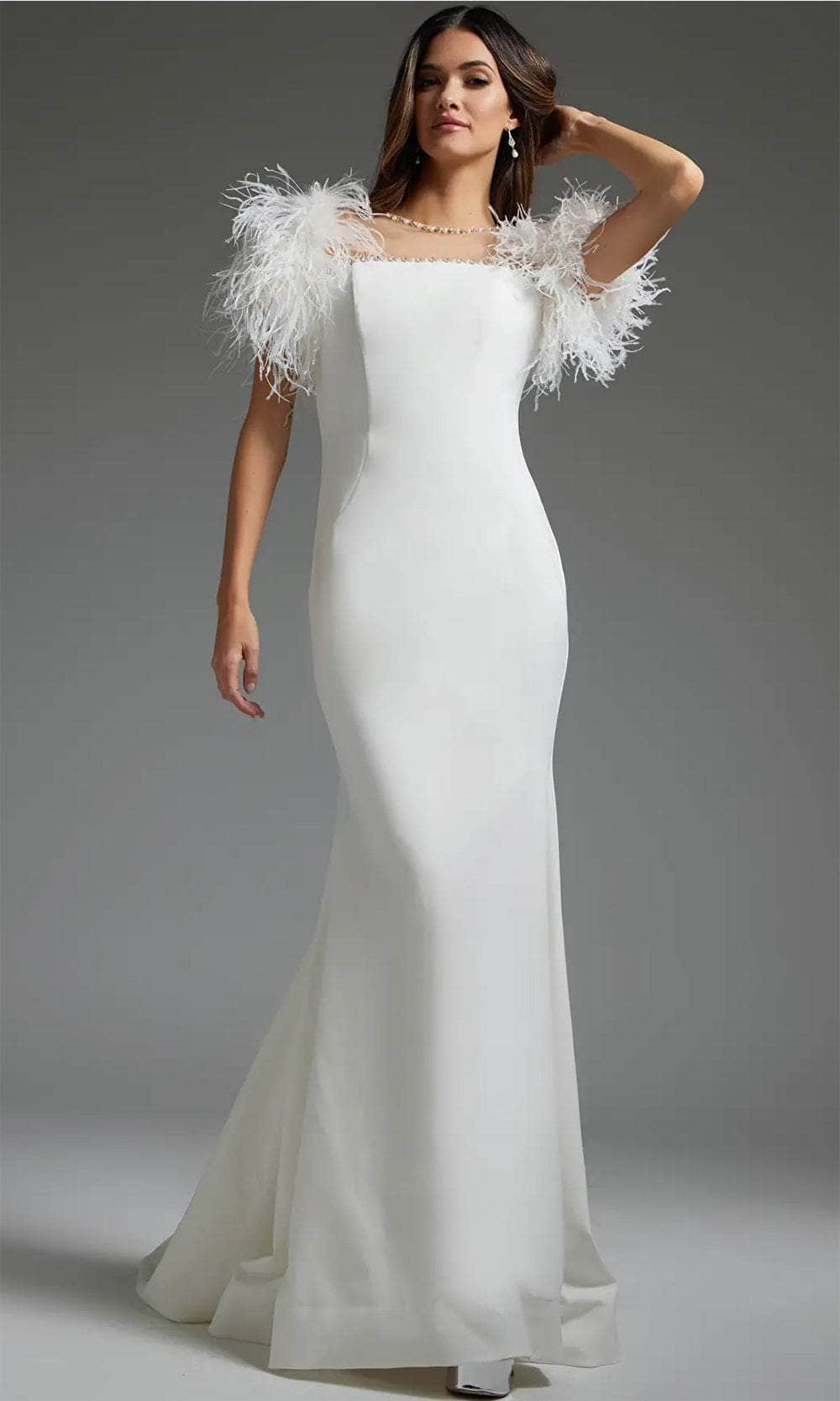 Jovani JB07433 - Feathered Form-Fitting Bridal Gown - designer wedding dress at Silhouette Dresses
