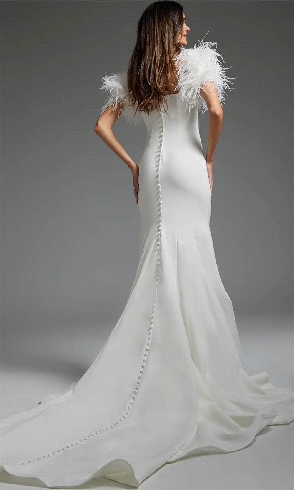 Jovani JB07433 - Feathered Form-Fitting Bridal Gown - back view