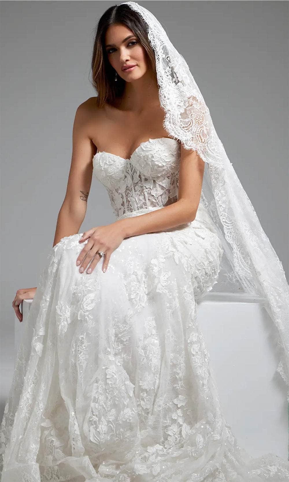 Jovani JB07583 - Sweetheart Floral Appliqued Bridal Gown - back view