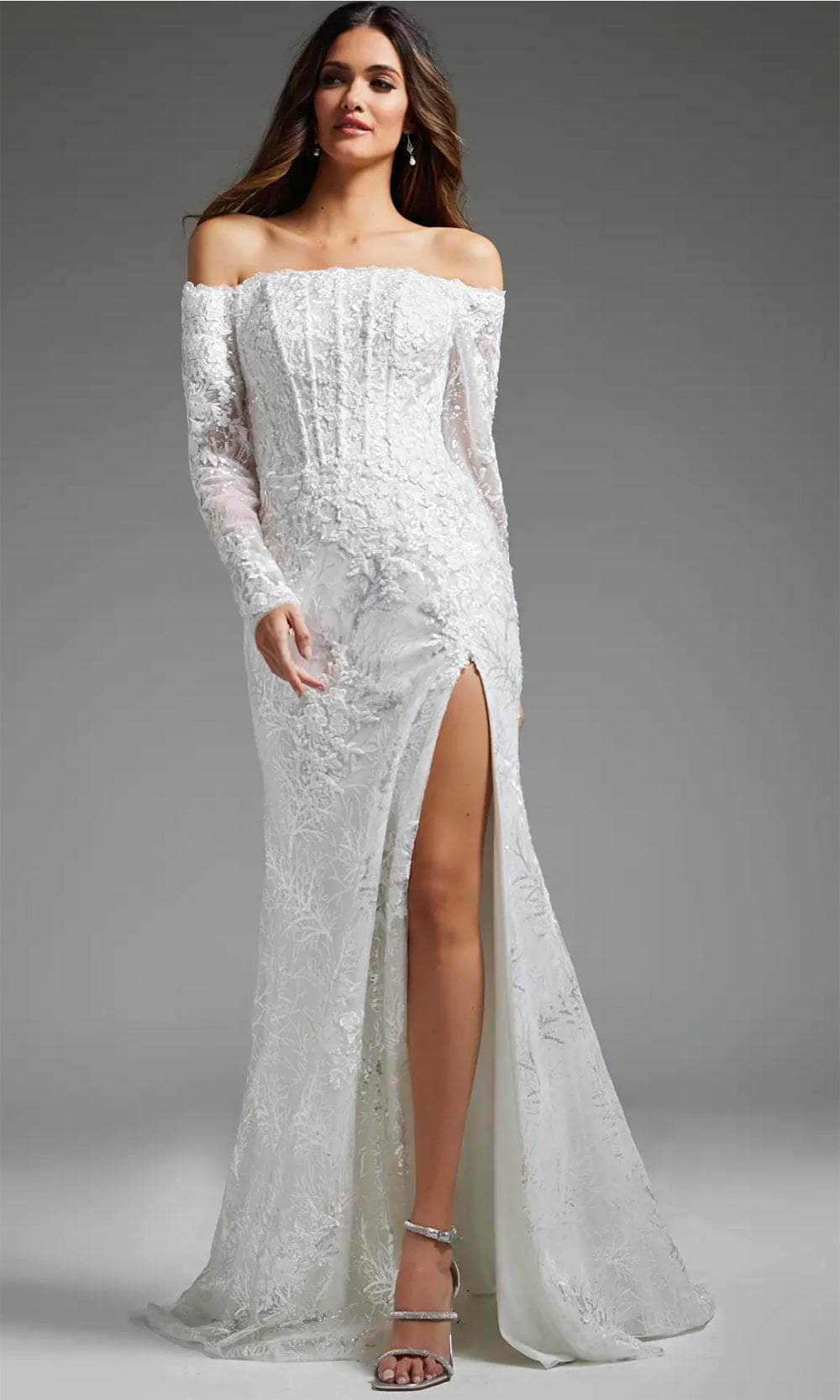 Jovani JB23106 - Long Sleeve Off Shoulder Bridal Gown - designer wedding dress at Silhouette Dresses