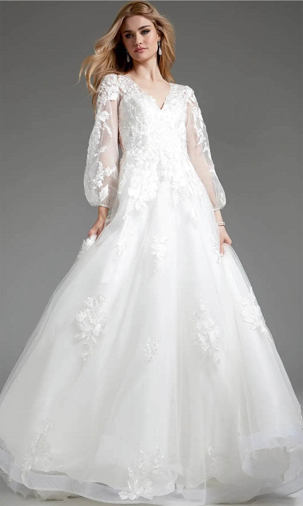 Jovani JB25731 - Applique Bishop Sleeve Bridal Gown - designer wedding dress at Silhouette Dresses