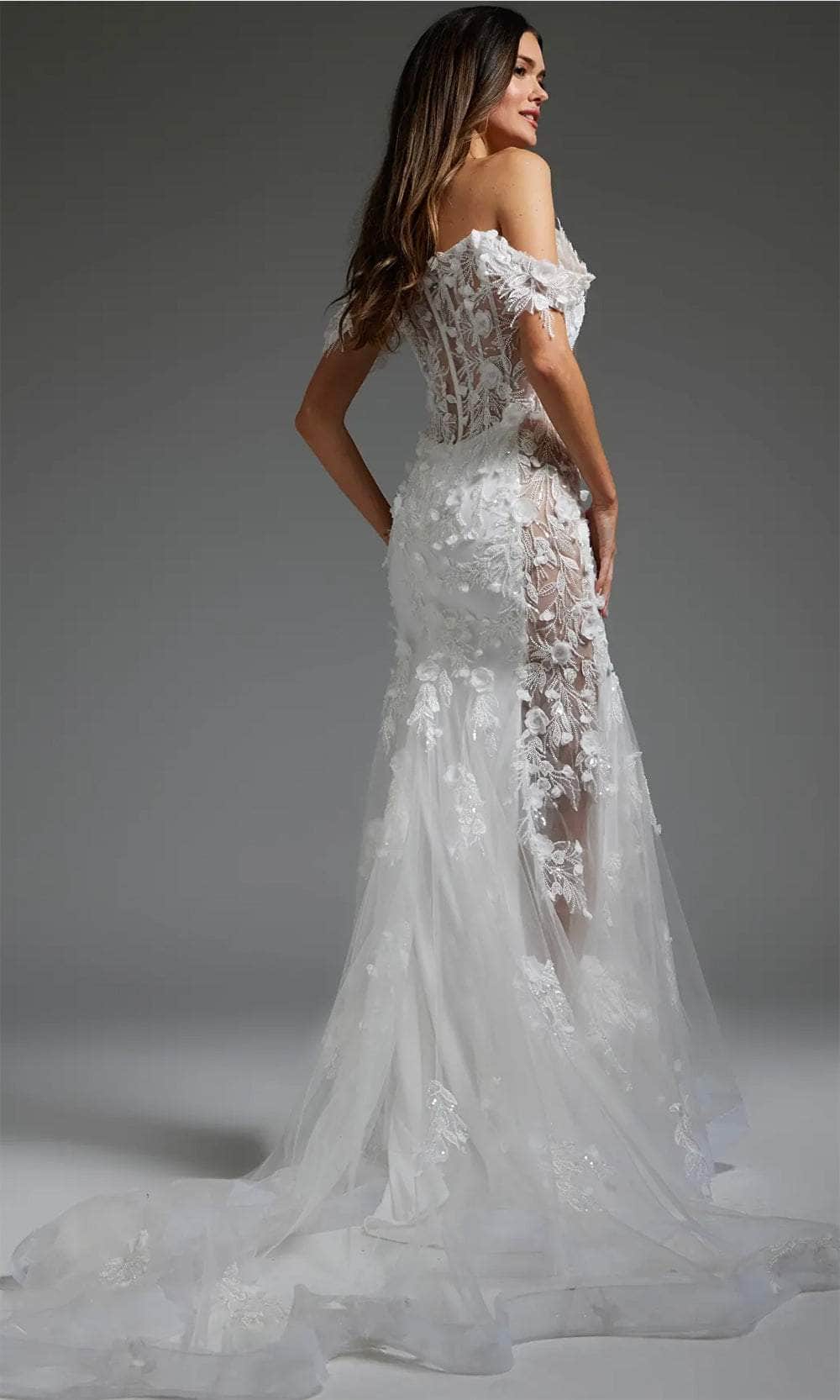 Jovani JB38224 - Applique Off Shoulder Bridal Gown - back view