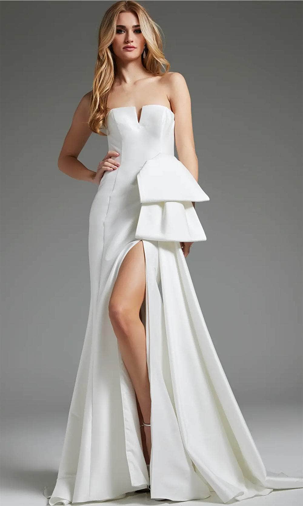 Jovani JB40791 - V-Neck Seamed High Slit Bridal Gown - designer wedding dress at Silhouette Dresses