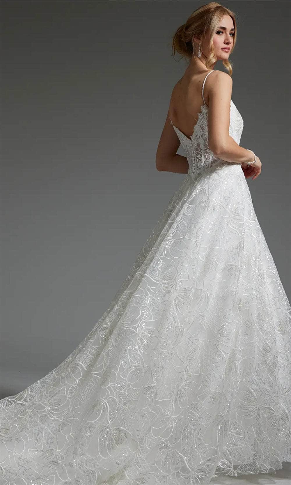 Jovani JB422225 - V-Neck Sequin Embroidered Bridal Gown - back view