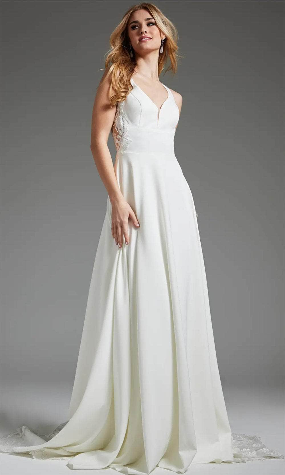 Jovani JB42294 - Beaded Lace Illusion Back Bridal Gown - detail view