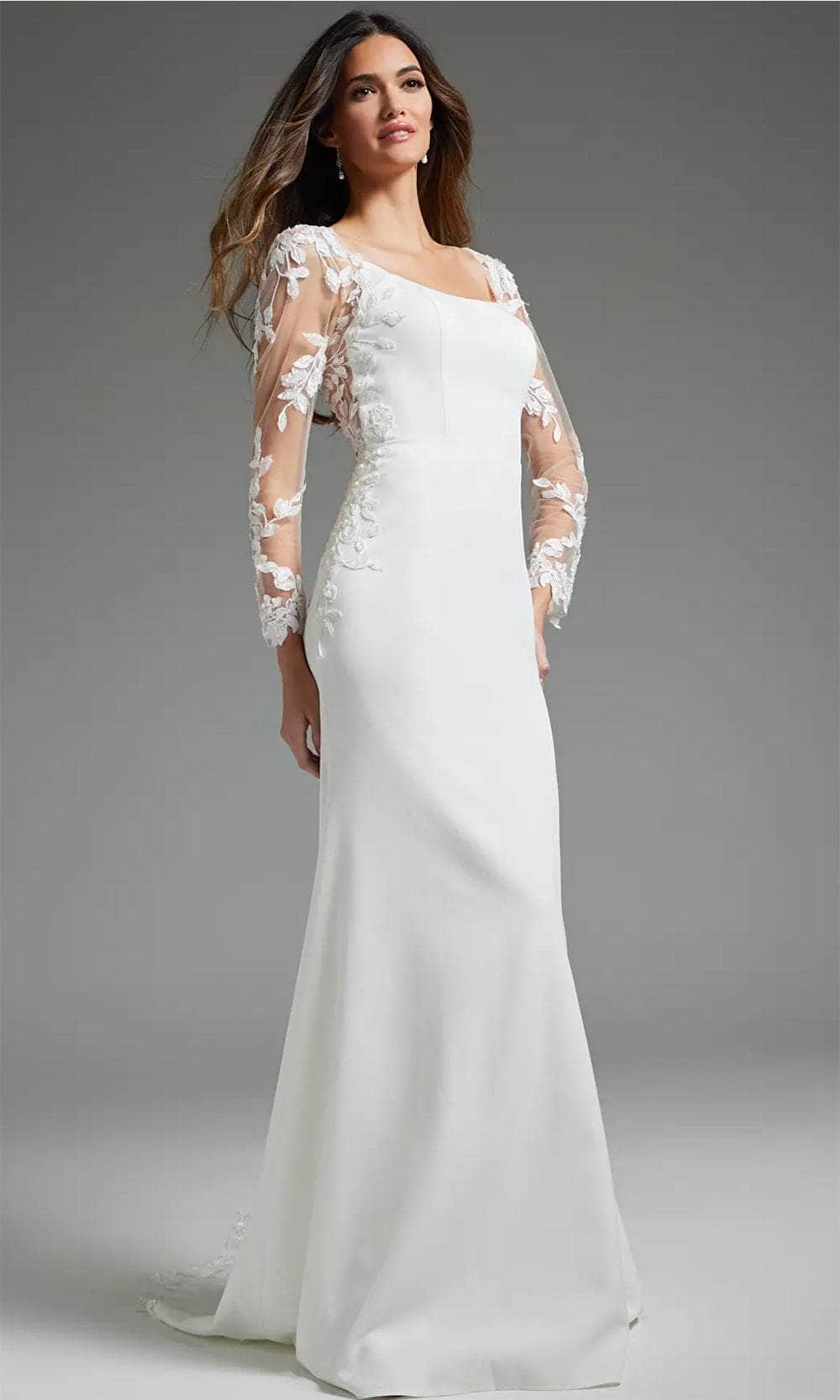Jovani JB42297 - Leaf Appliqued Square Neck Bridal Gown - back view