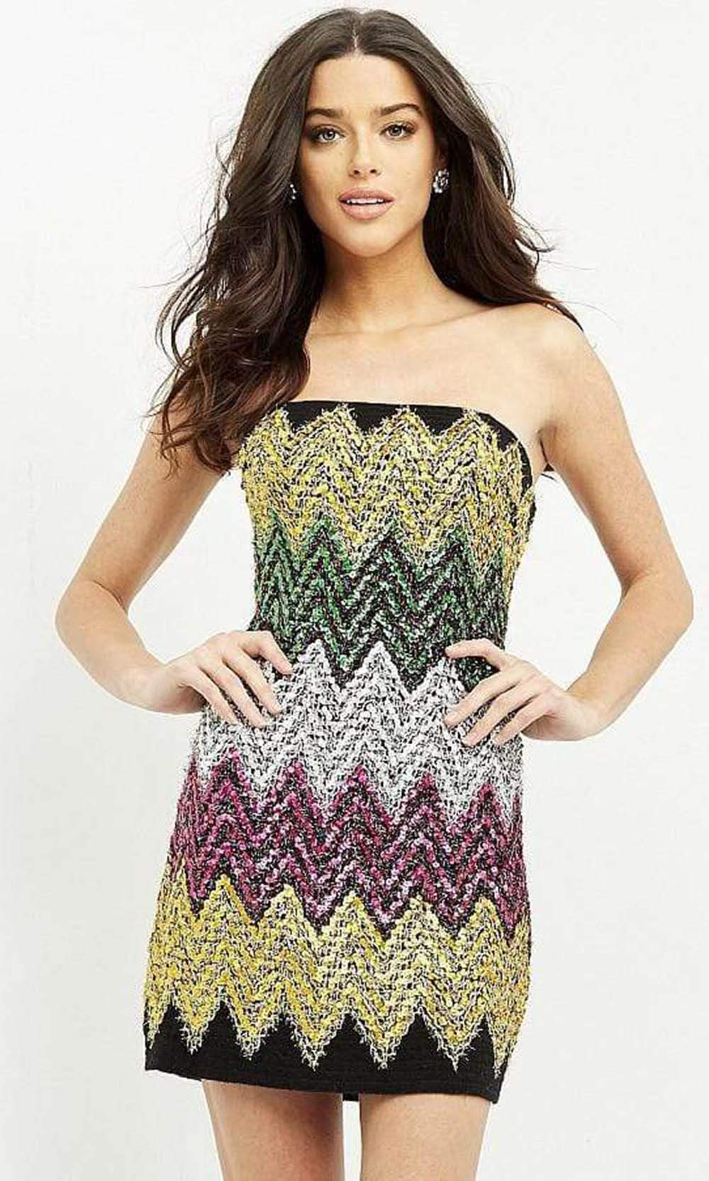 Jovani - M05036 Zigzag Embellished Colorful Dress - back view