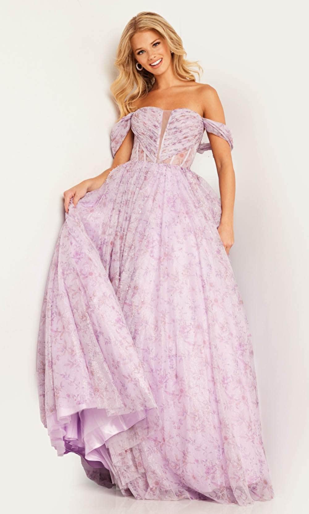 Jovani 36581 - Floral Off-Shoulder Ballgown - designer ball gown at Silhouette Dresses