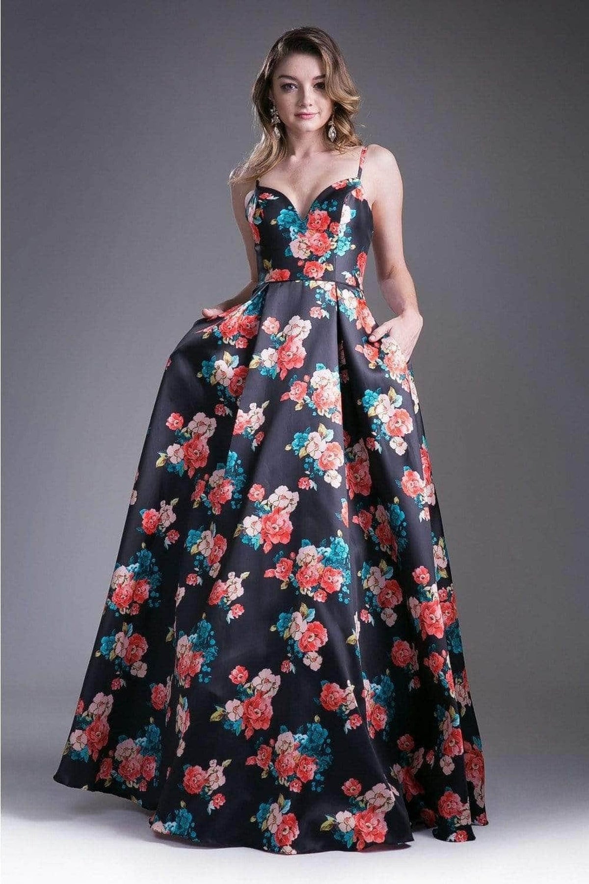 Ladivine 13103 - Sweetheart Neck Evening Gown with Floral Pleats Evening Dress
