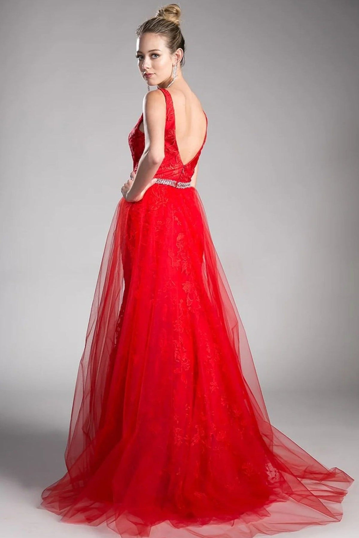 Ladivine 13287 - Lace Appliques and Overlay Prom Dress