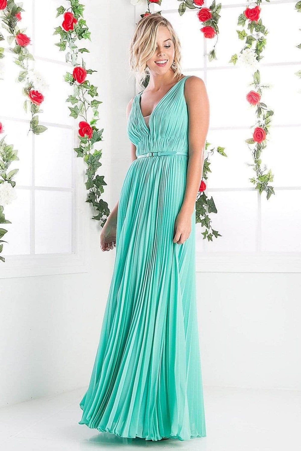 Ladivine 1499 - Sleeveless V-Neck A-Line Dress