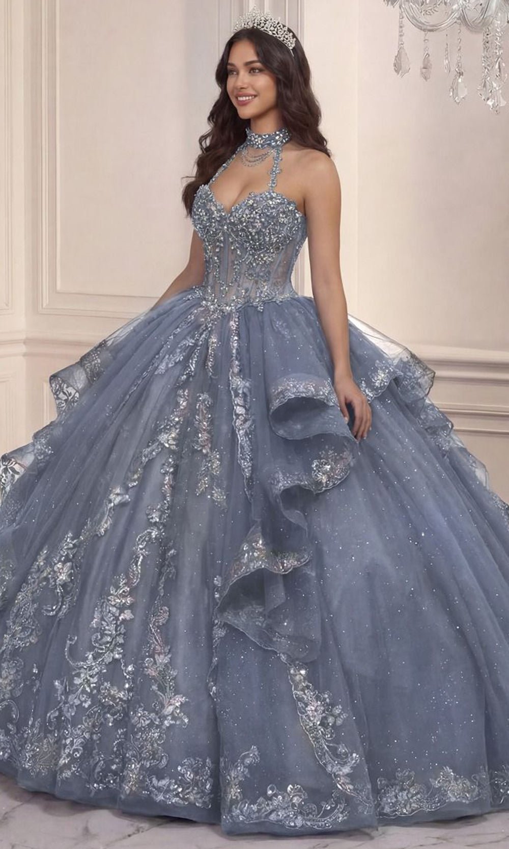 Ladivine 15741 - Embellished Choker Sweetheart Quinceanera Gown - Silhouette Dresses