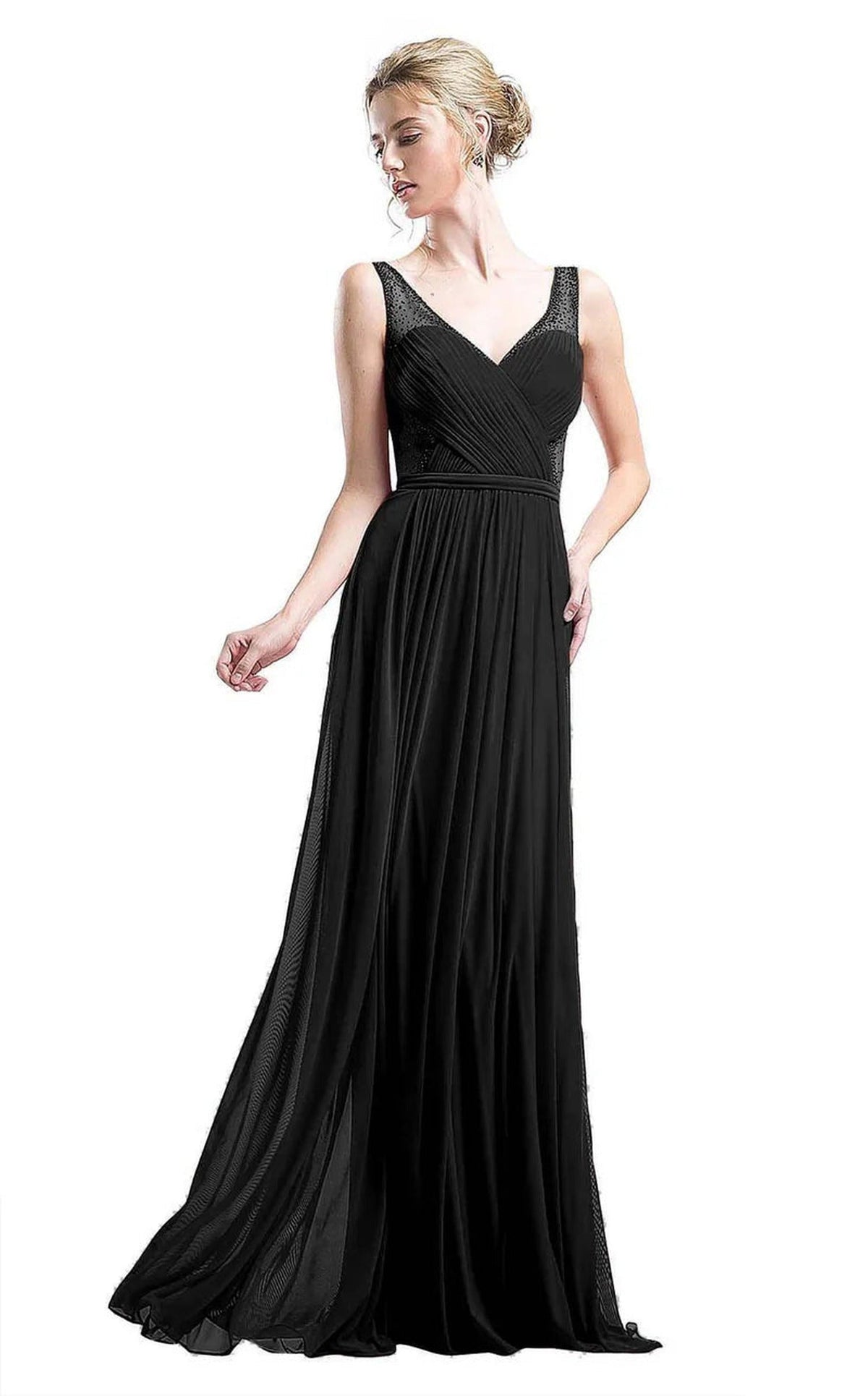 Ladivine 5061 - Crisscrossed Adorned Illusion Panel Gown