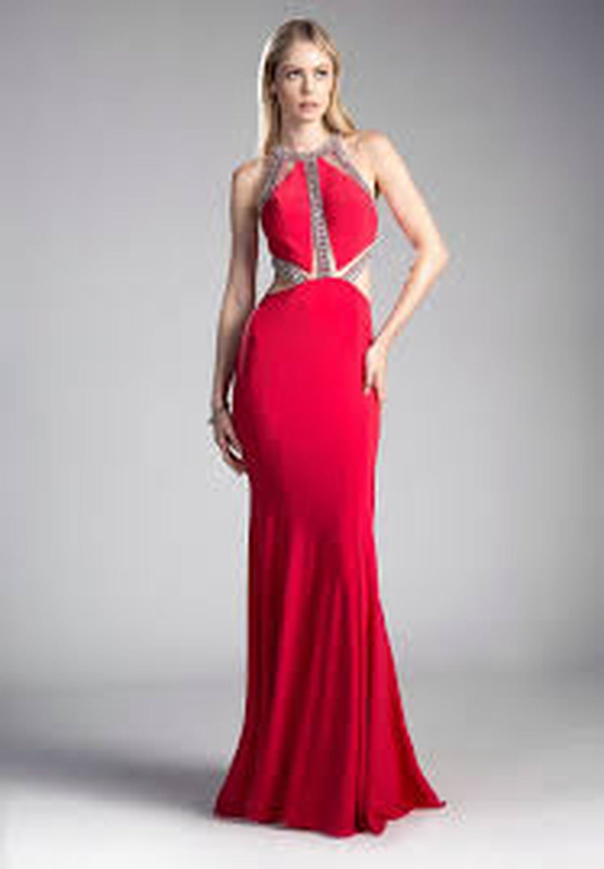 Ladivine 62139 - Bedazzled Halter Neck Sheath Dress
