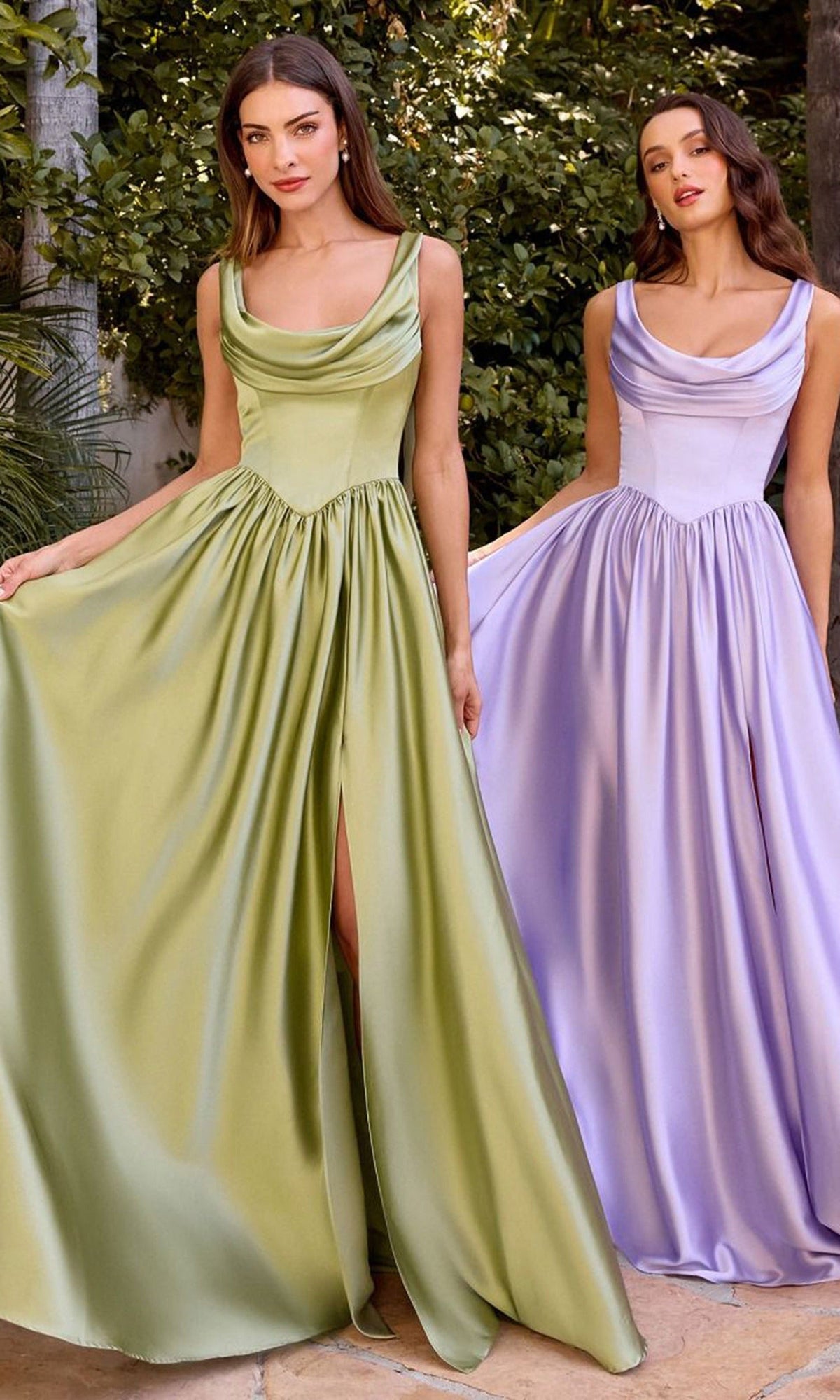 Ladivine 7446 - Satin Cowl Neck A-Line Gown
