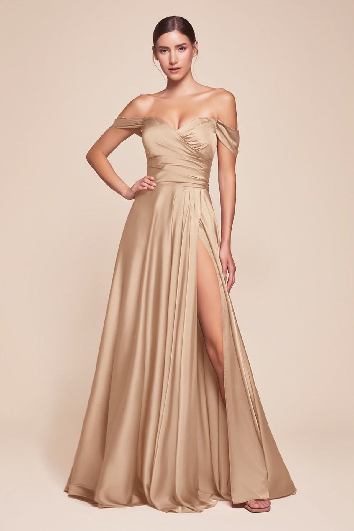 Ladivine 7493C - Off Shoulder A-Line Evening Gown