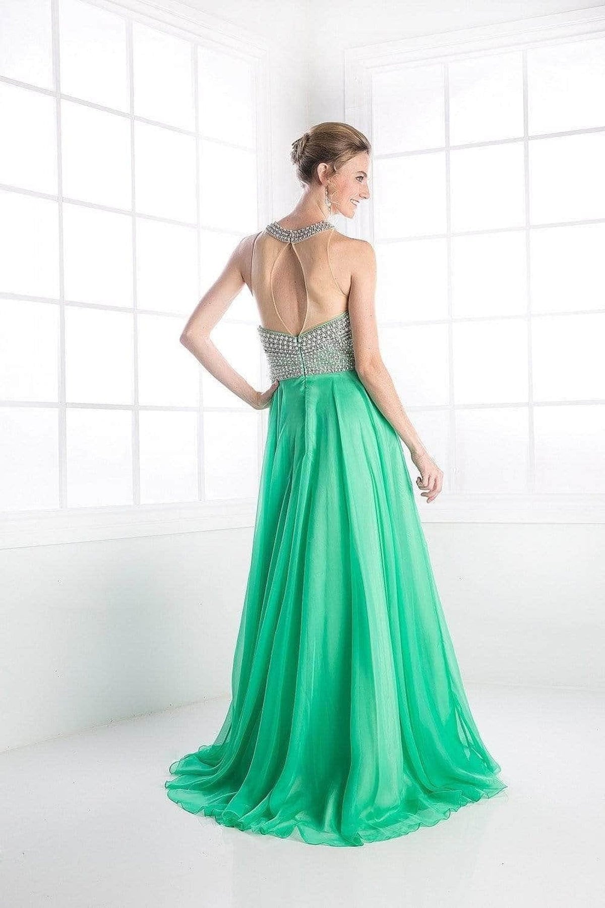 Ladivine 8107 - Pearl Adorned Bodice Chiffon Gown