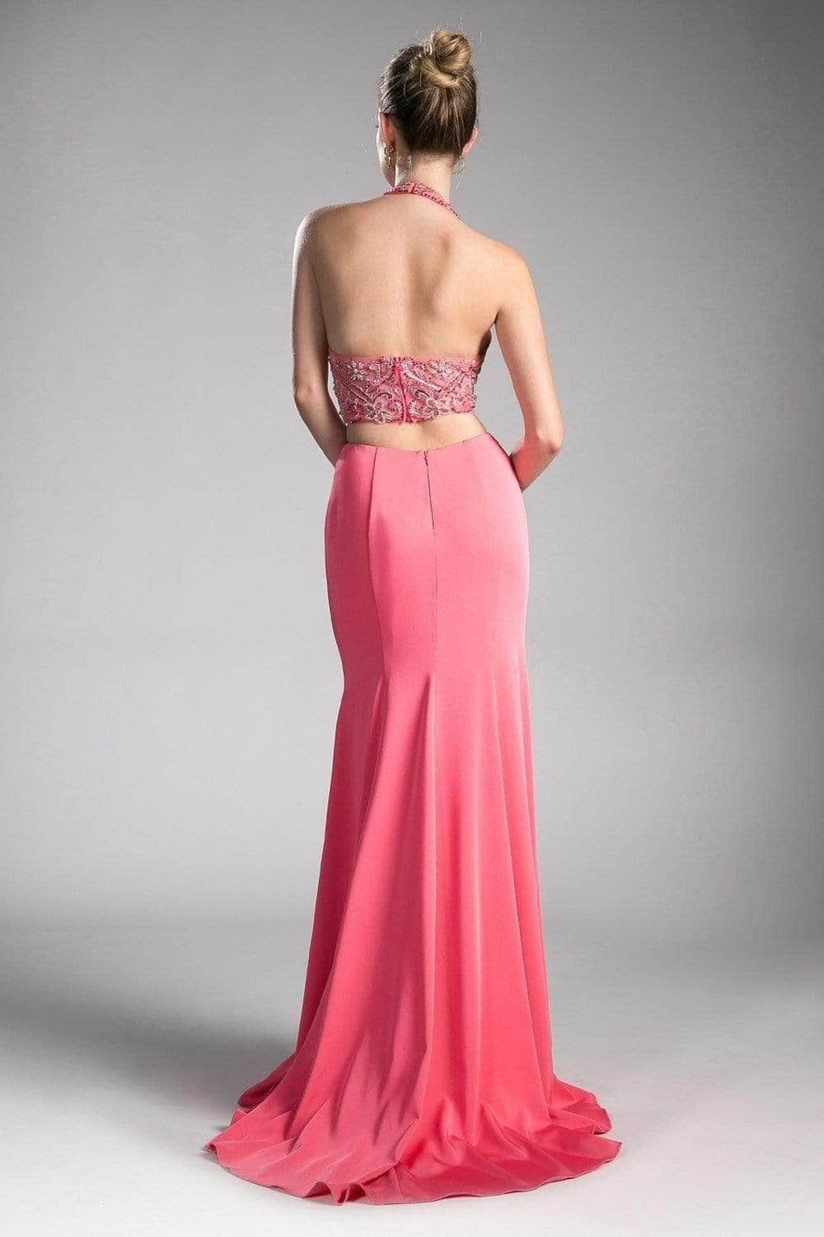 Ladivine 85201 - Adorned High Halter Fitted Evening Gown
