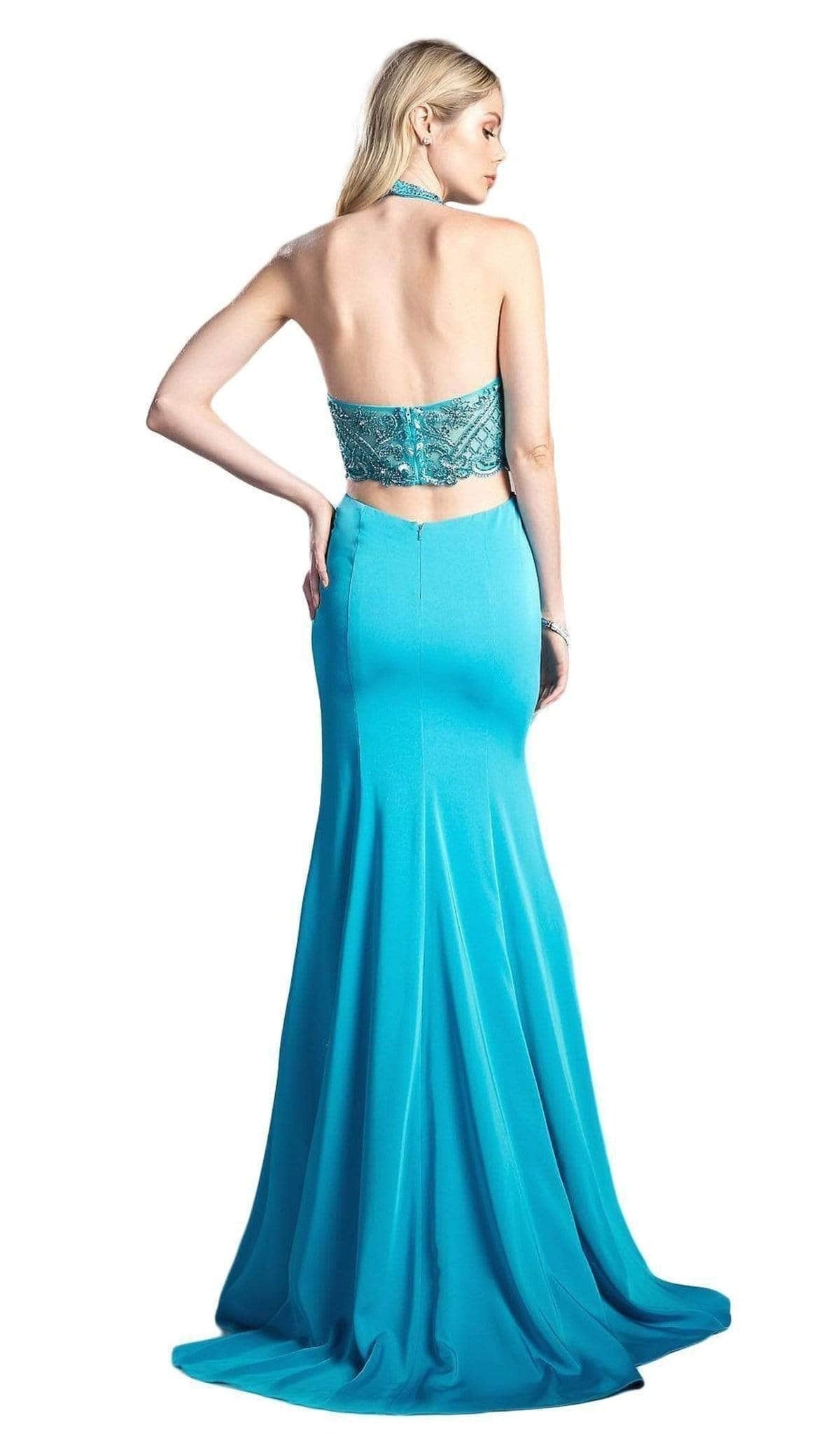Ladivine 85201 - Adorned High Halter Fitted Evening Gown