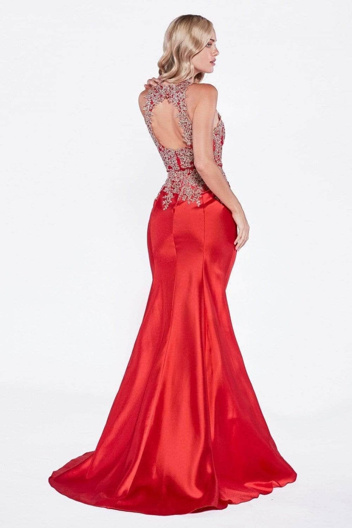 Ladivine 8934 - Metallic Lace High Neck Mermaid Evening Gown